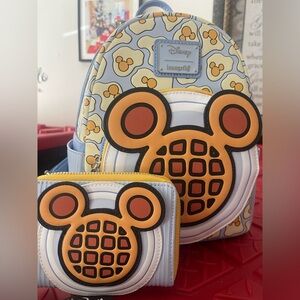 Loungefly Blue and Yellow Mickey Waffle Mini Backpack & Wallet Set